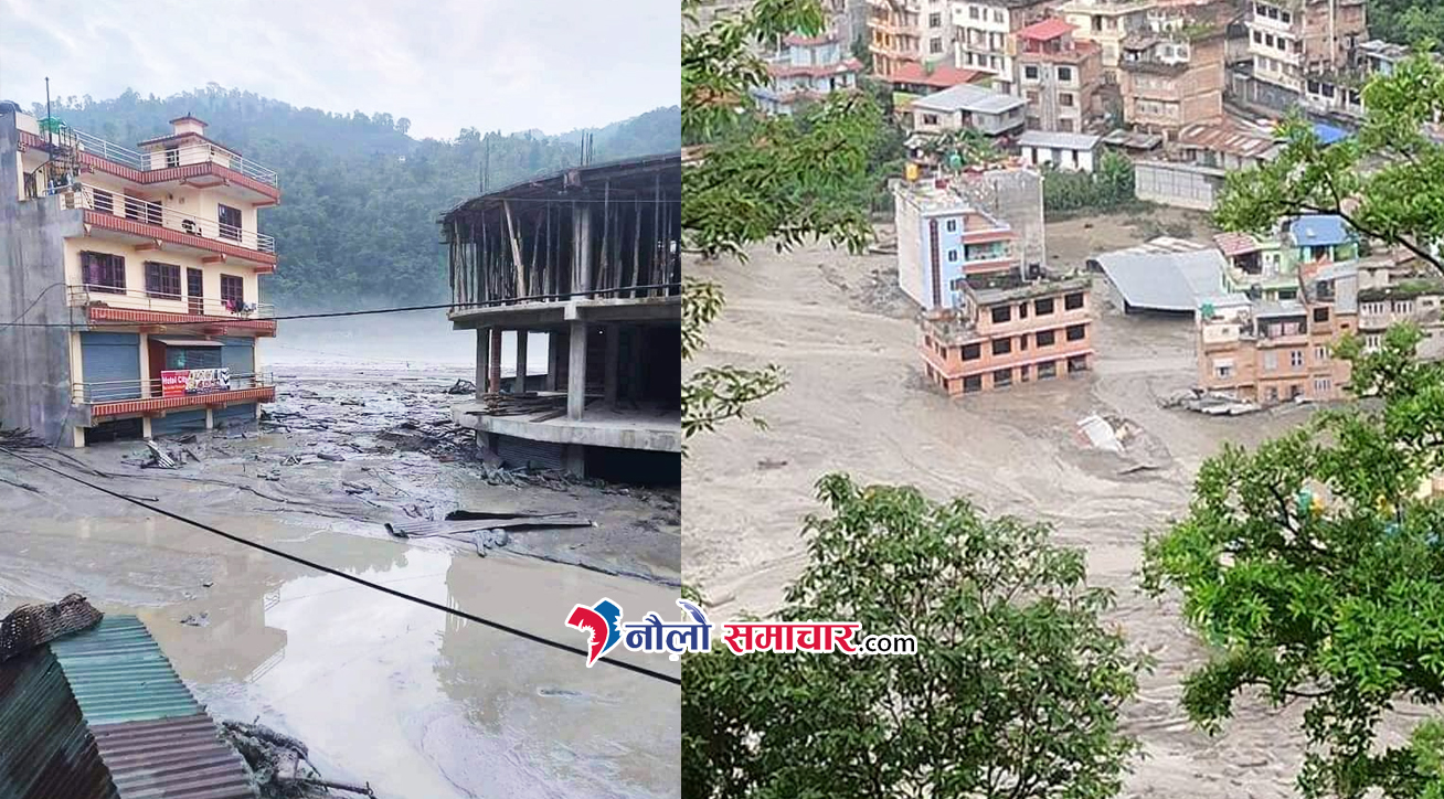 सिन्धुपाल्चोकमा बाढी र पहिरोको बितण्डा: डुब्यो मेलम्ची बजार, करोडौका भौतिक संरचना बगे, कैयौ मानिस बेपत्ता 