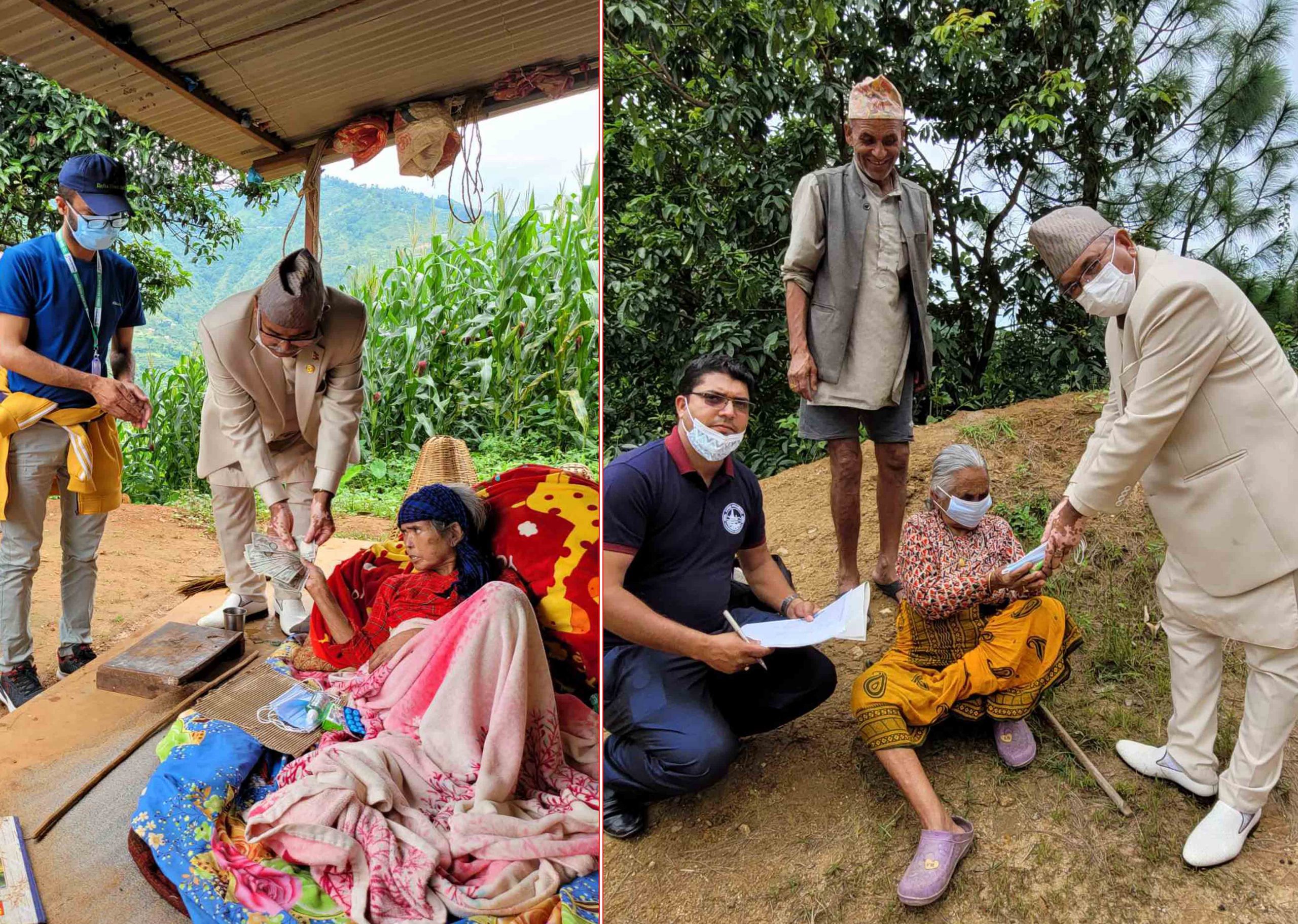 अशक्त जेष्ट नागरिकलाई भत्ता बाँड्न नमोबुद्धका नगर प्रमुख घरघरमा