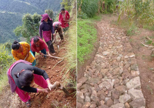 श्रमदानबाट बाटो तथा सिढी निर्माणमा जुट्दै रुपान्तरण अभियान