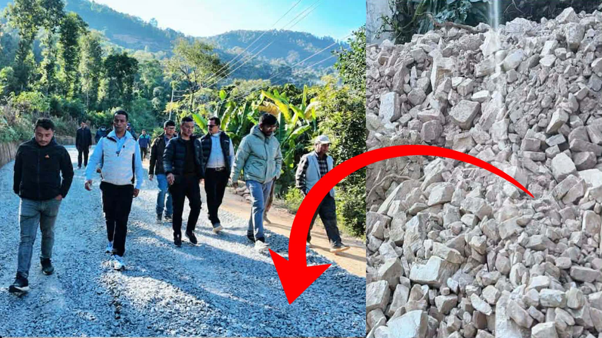 चौतारा–नवलपुर–मेलम्ची सडक निरीक्षणमै भेटियाेअनियमितता: क्रसर मटेरियलको ठाउँमा माटो–ढुंगा प्रयाेग