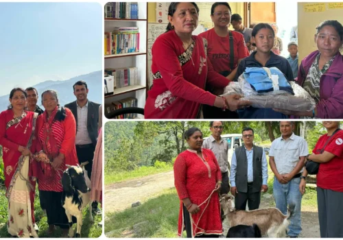 पाँचपोखरीमा शिक्षा र आयआर्जन जोड्ने प्रयास : विद्यार्थीलाई शैक्षिक सामग्री, १३ परिवारलाई बाख्रा सहयोग