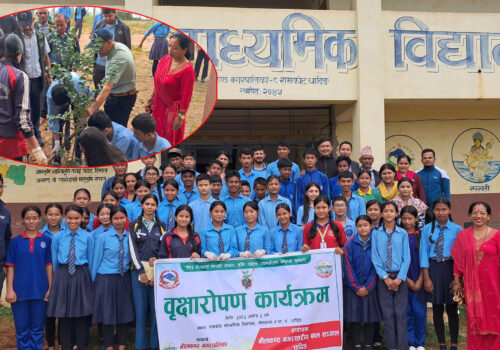 नगरस्तरीय बाल क्लबको आयोजनामा रामकोट माविमा वृक्षारोपण