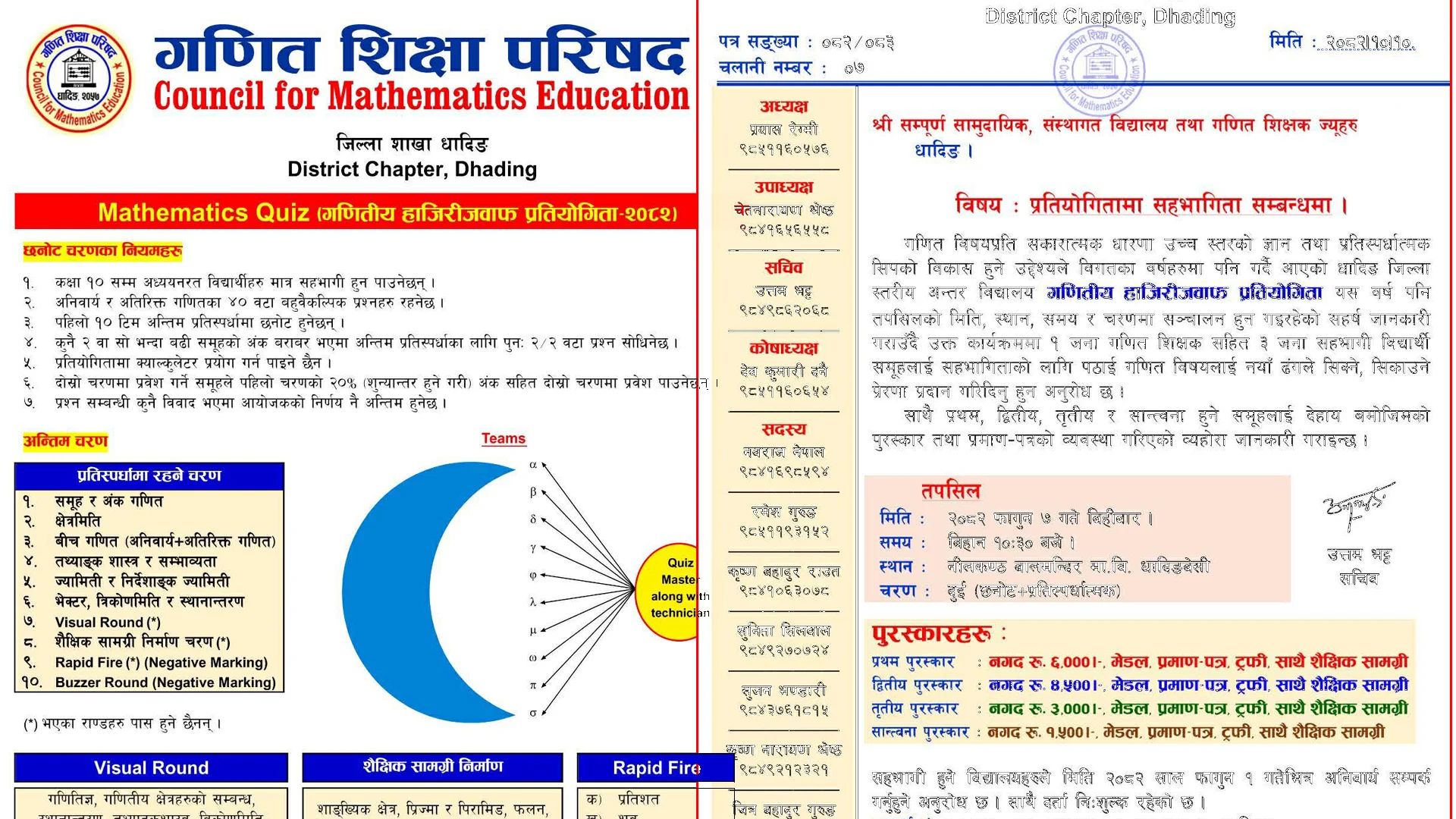 धादिङमा गणितीय हाजिरीजवाफ प्रतियोगिता आयोजना हुँदै धादिङमा गणितीय हाजिरीजवाफ प्रतियोगिता आयोजना हुँदै