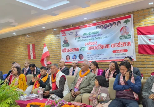 काठमाण्डौ र पोखरामा रहेका धादिङका मतदातासंग काँग्रेसका उम्मेद्वार धमलाको अन्तरक्रिया