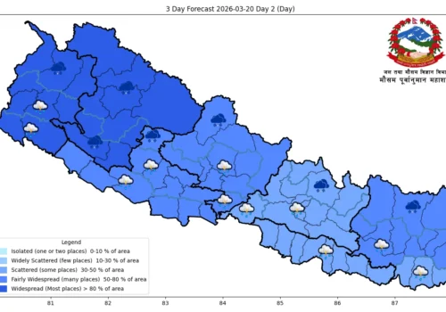 पश्चिमी न्यून चापीय प्रणालीको प्रभावले देशका विभिन्न भागमा बदली, वर्षा र हिमपातको सम्भावना