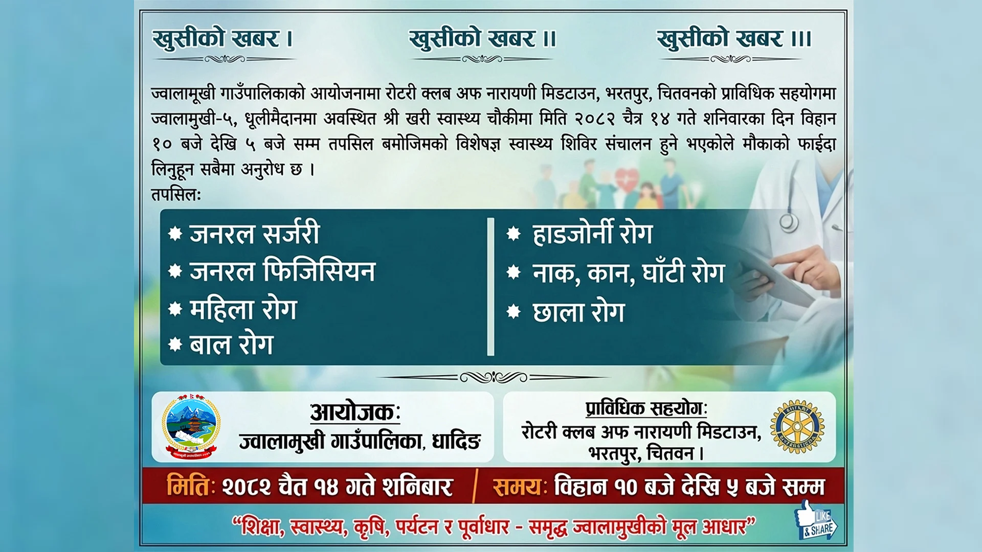 खरी स्वास्थ्य चौकीमा बिशेषज्ञ स्वास्थ्य शिविर हुँदै खरी स्वास्थ्य चौकीमा बिशेषज्ञ स्वास्थ्य शिविर हुँदै