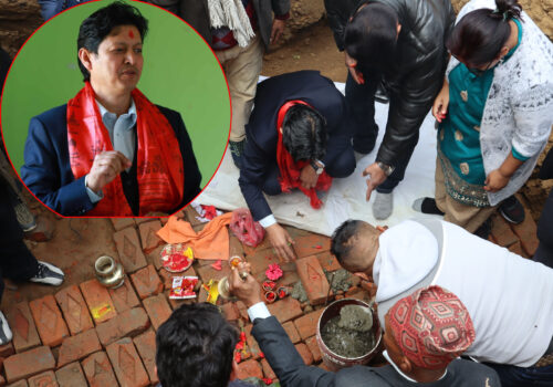 नेकपा एमाले धादिङको पार्टी कार्यालय भवन भौतिक पूर्वाधारमन्त्री मास्केद्धारा शिलान्यास